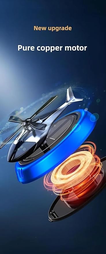 Solar Powered Car Perfume Diffuser/Dispenser | Helicopter Design, Auto Rotation Fan | for Car Dashboard with Perfume Liquid & Organic Fragrance