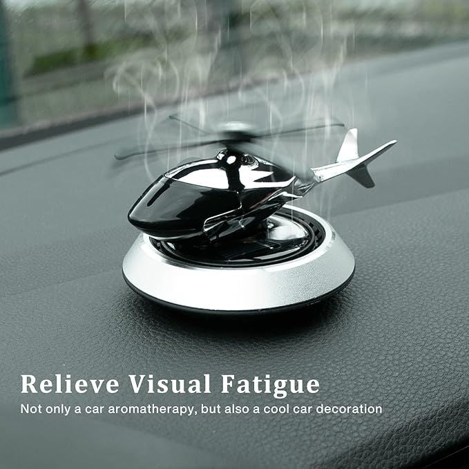 Solar Powered Car Perfume Diffuser/Dispenser | Helicopter Design, Auto Rotation Fan | for Car Dashboard with Perfume Liquid & Organic Fragrance